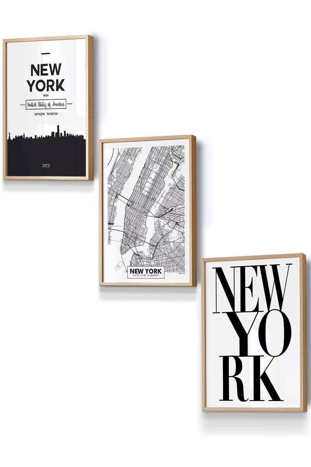 NEW YORK Skyline Street Map City Prints Framed Wall Art - Small